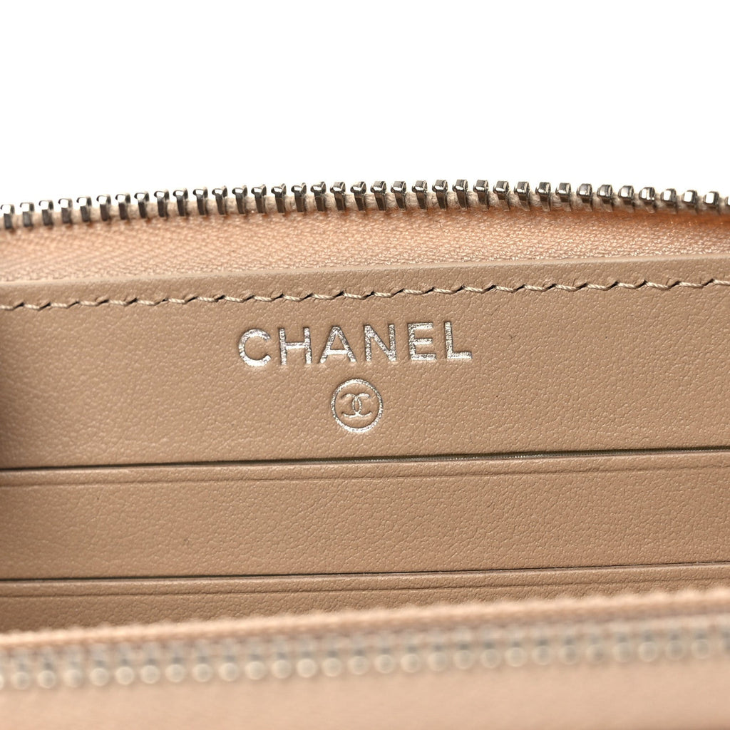 Caviar Quilted Medium Zip Around Wallet Beige