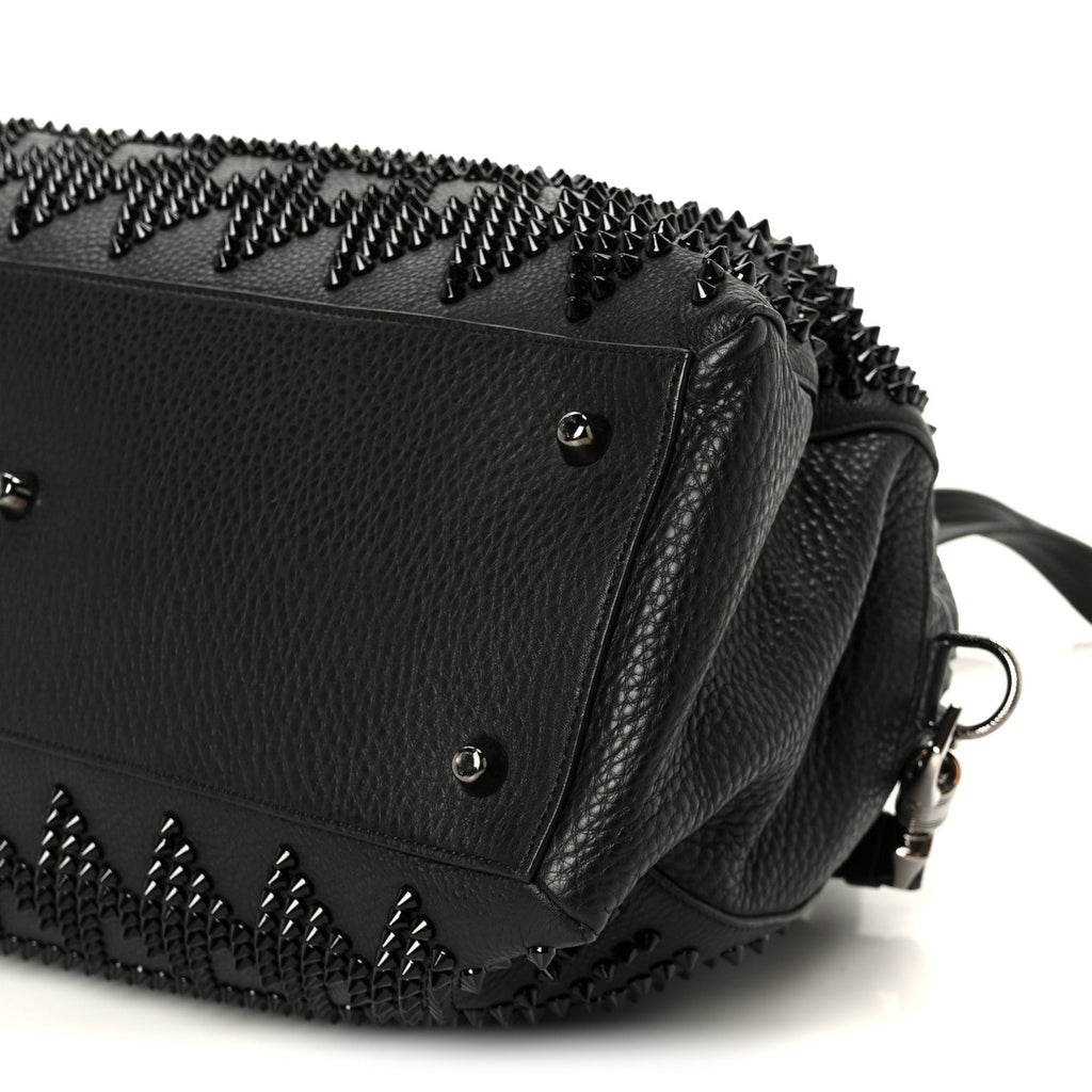 Grained Calfskin Mix Chevron Spikes Large Panettone Bowling Bag Black