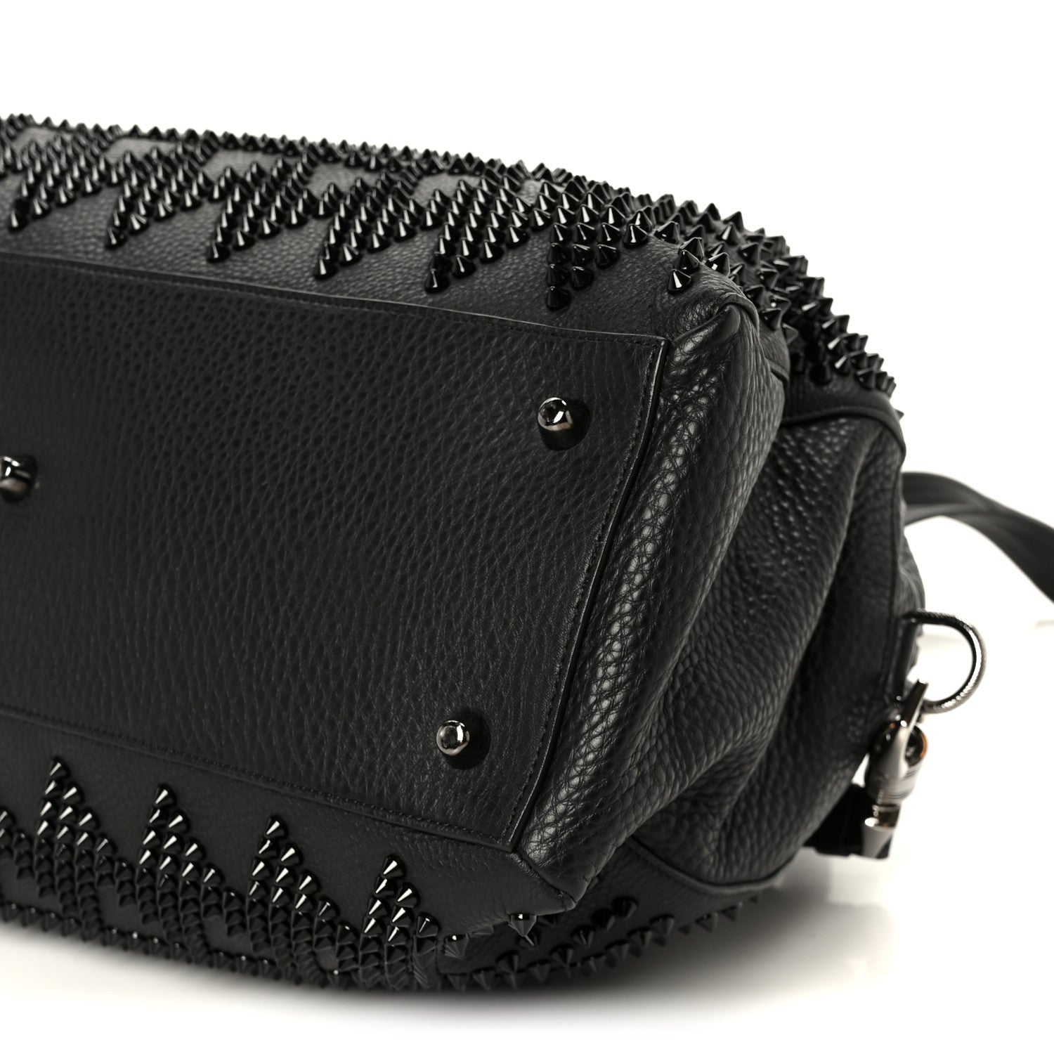 Grained Calfskin Mix Chevron Spikes Large Panettone Bowling Bag Black