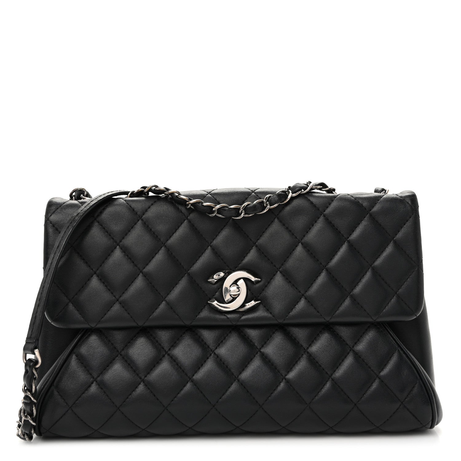 Calfskin Quilted Fold Up Again Flap Bag Black