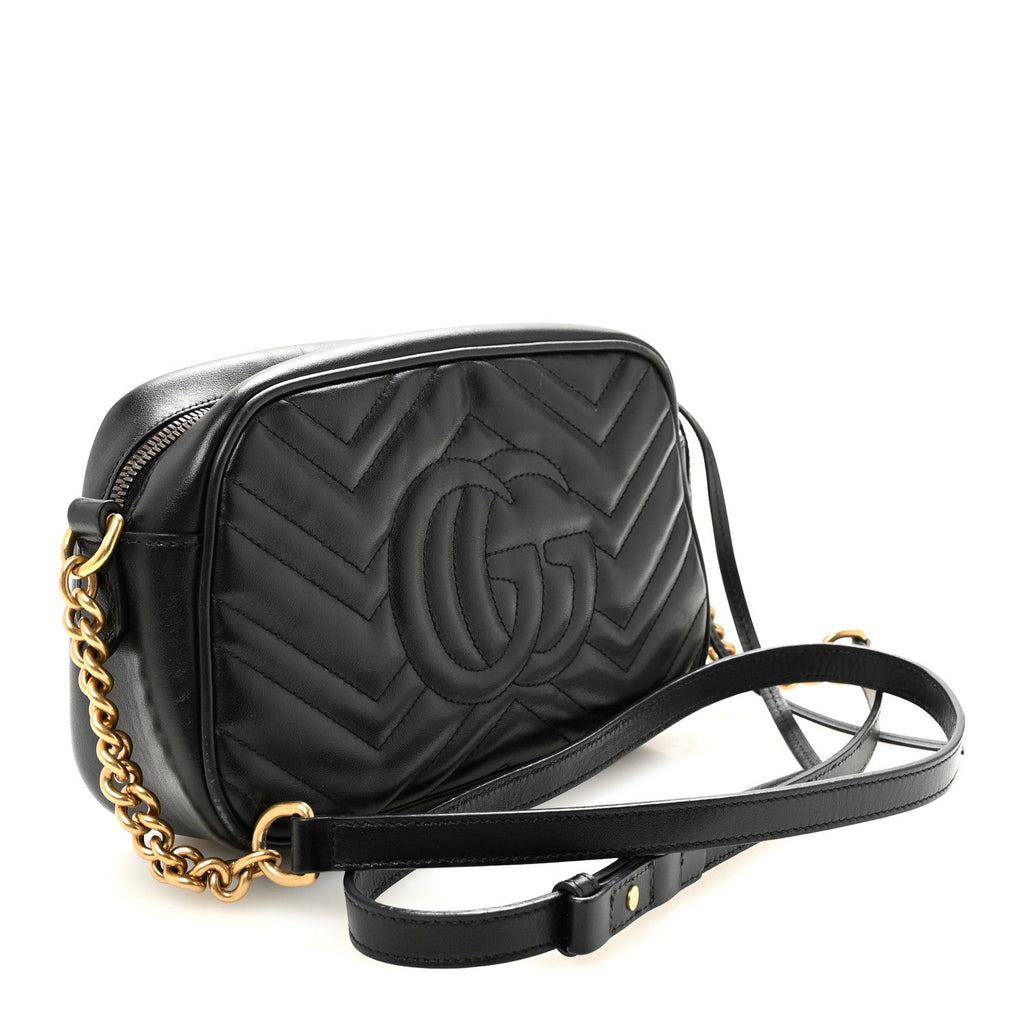 Calfskin Matelasse Small GG Marmont Chain Shoulder Bag Black