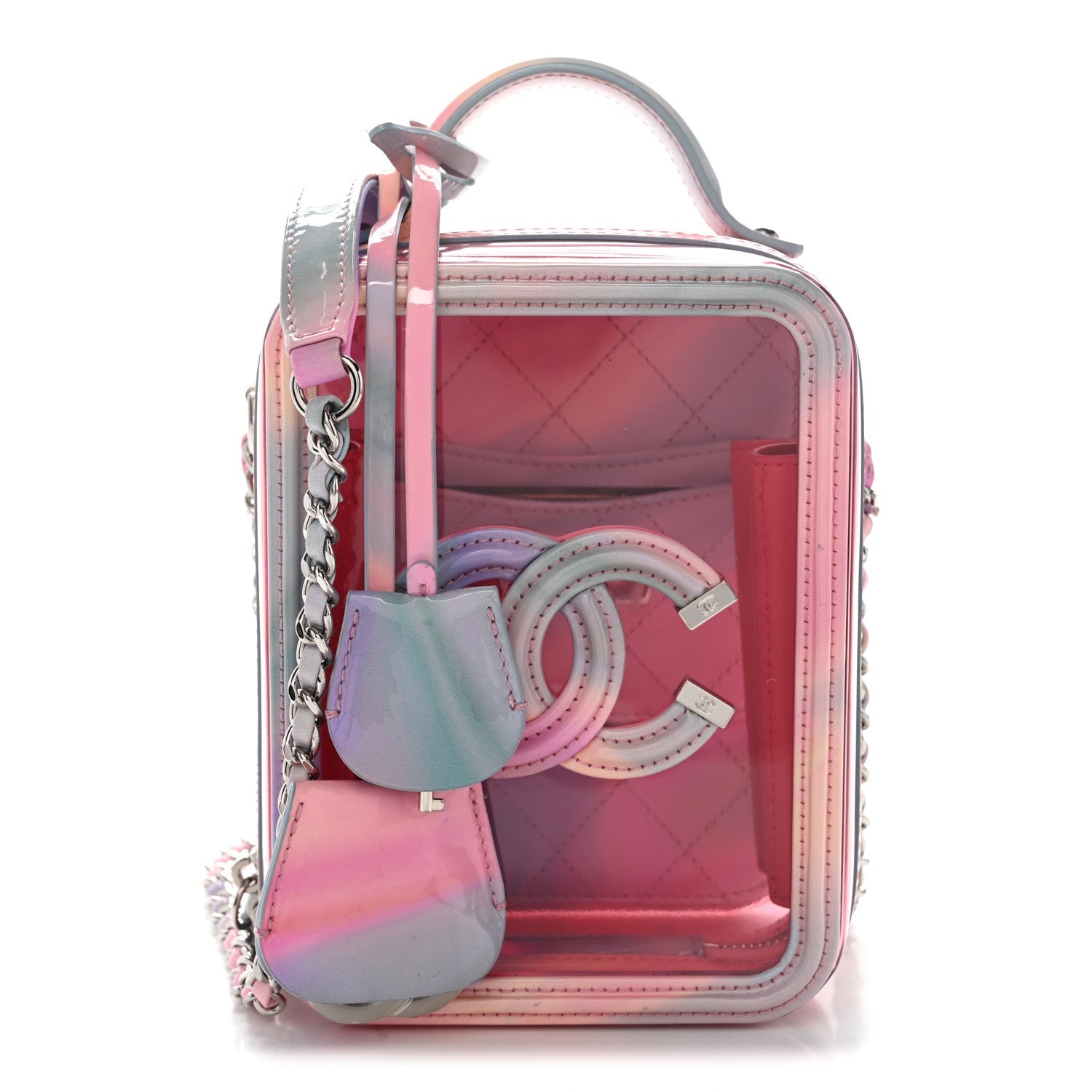 PVC Patent Calfskin Patent Lambskin Vertical Vanity Case Pink
