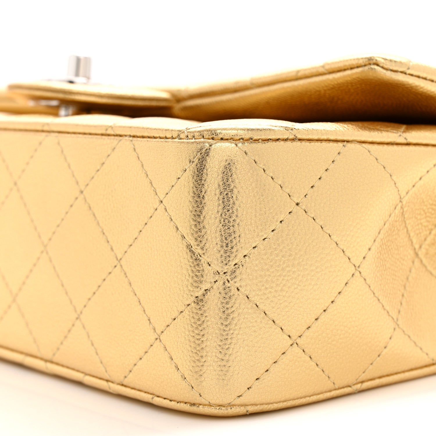 Metallic Caviar Quilted Top Handle East West Flap Gold