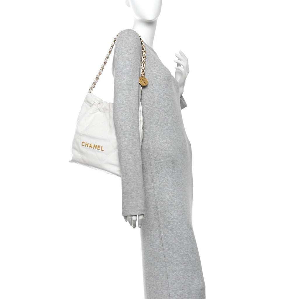 Shiny Calfskin Quilted Small Chanel 22 White