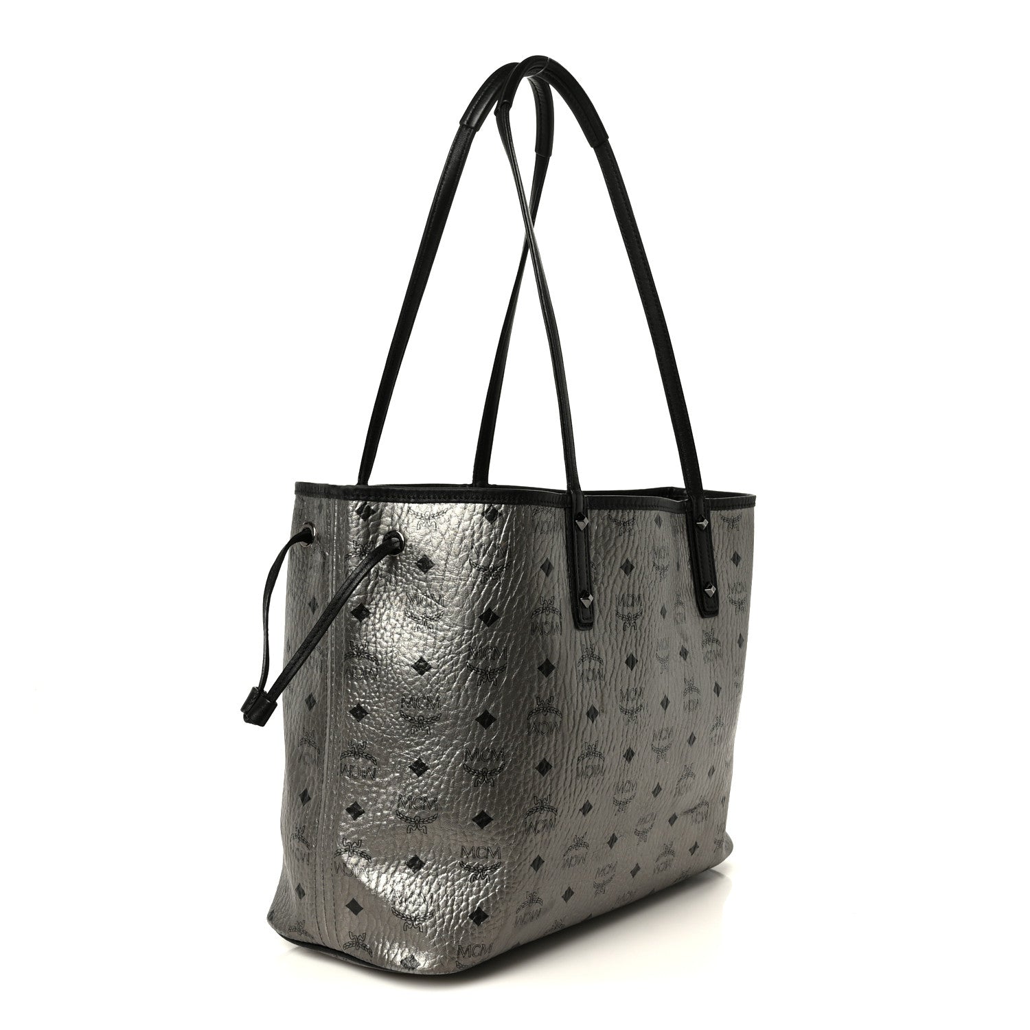 Metallic Visetos Medium Reversible Shopper Tote Silver Black