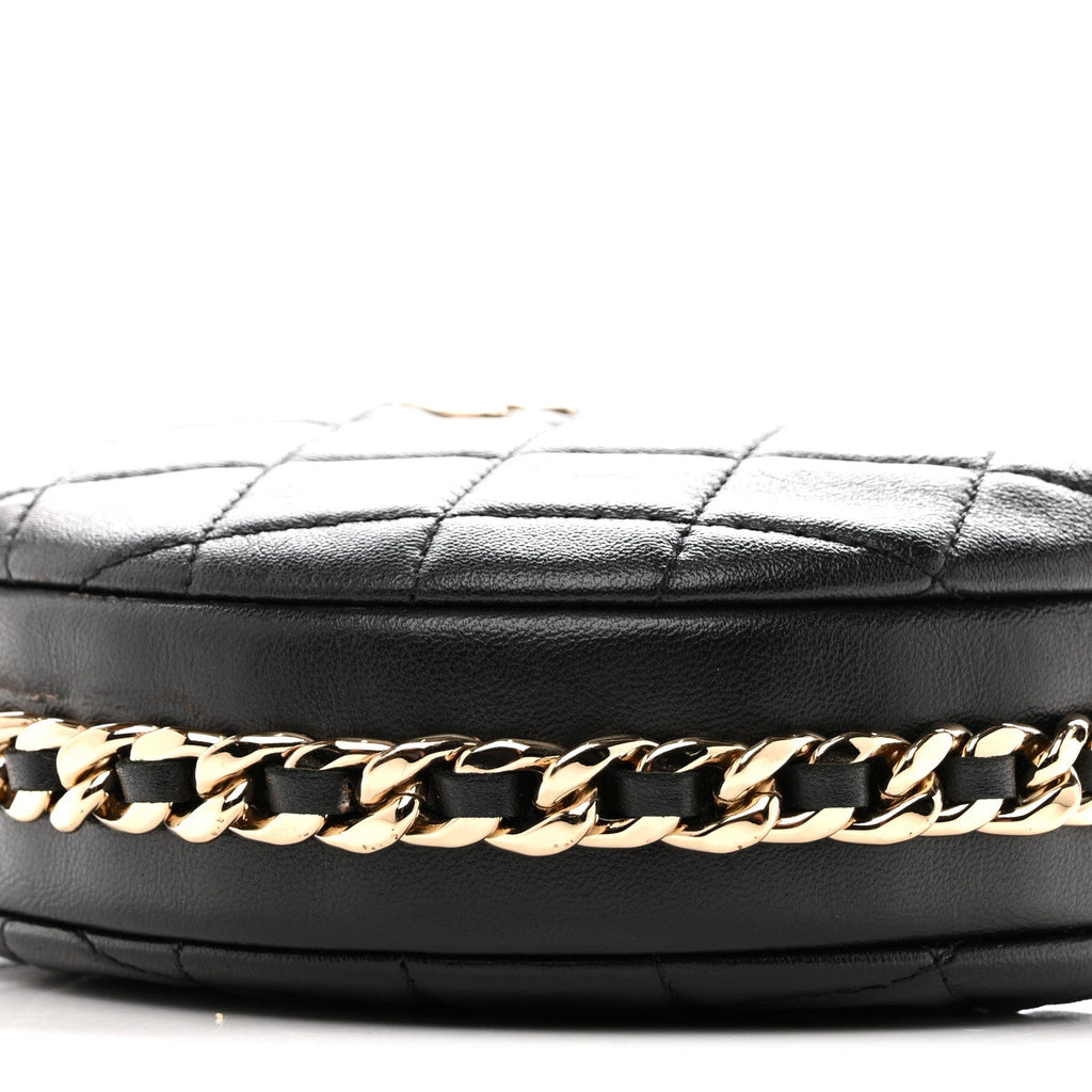 Lambskin Quilted Chain Around Pouch Hobo Black