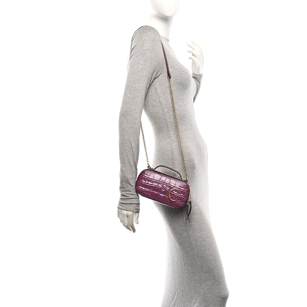 Calfskin Crocodile Embossed Mini C Vanity Bag Crushed Violet
