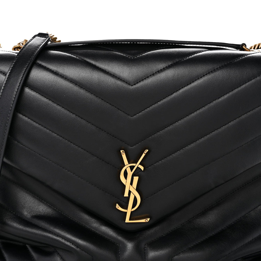 Calfskin Y Quilted Monogram Large Loulou Chain Satchel Black