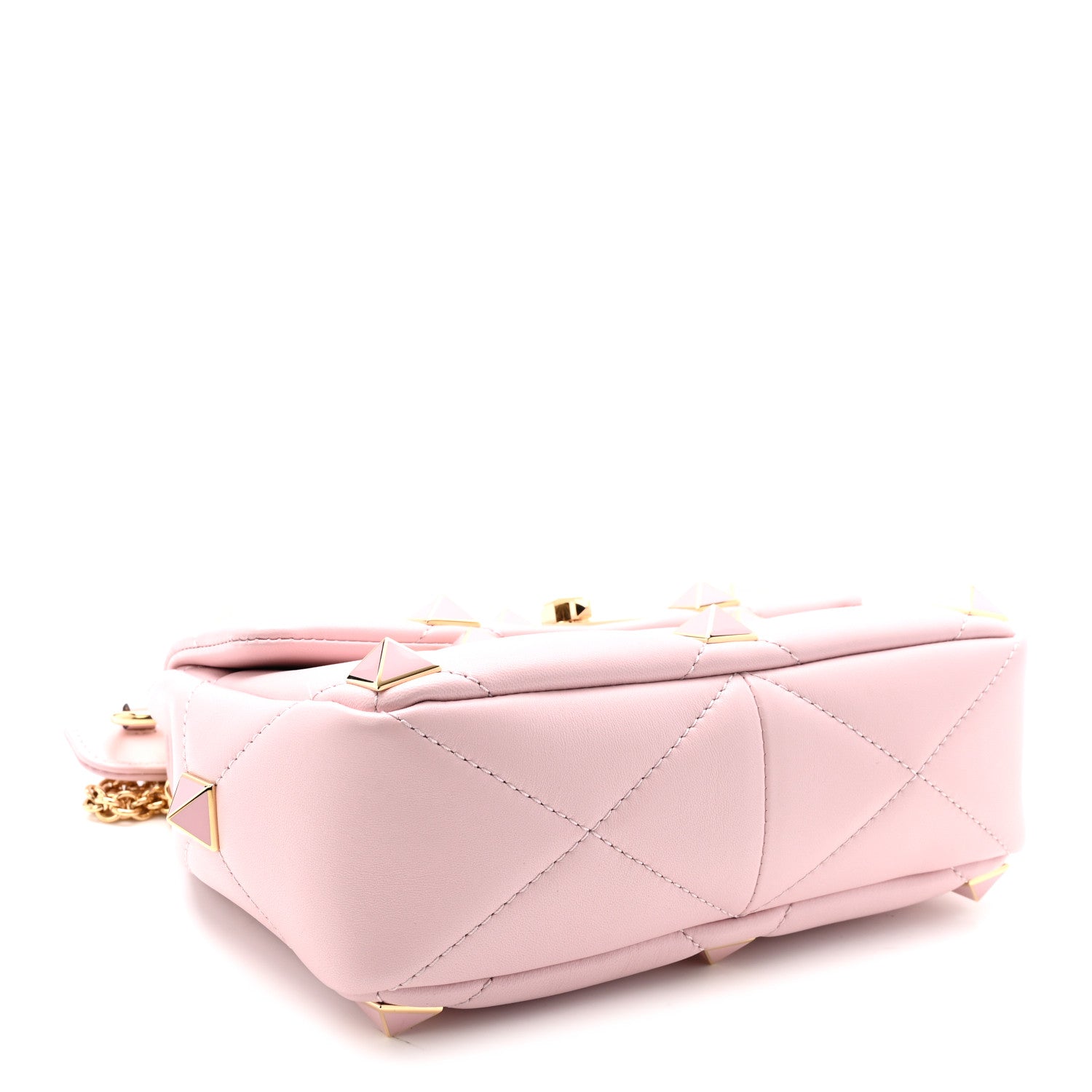 Nappa Enamel Medium Roman Stud Shoulder Bag Rose Quartz