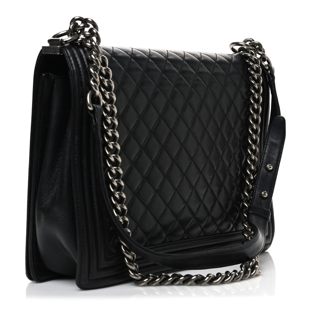 Lambskin Quilted Large Boy Flap Black