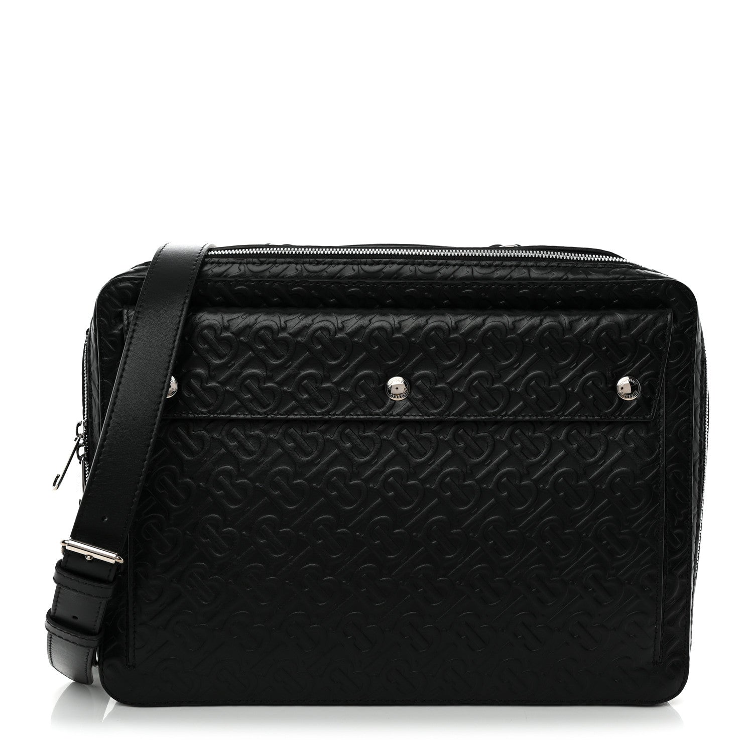 Calfskin Embossed TB Triple Stud Briefcase Black