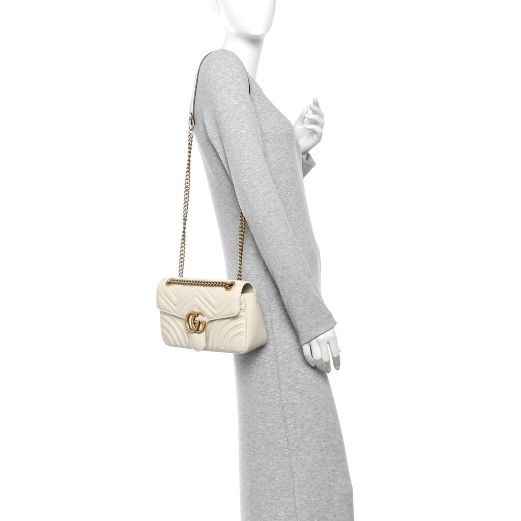Calfskin Matelasse Small GG Marmont Shoulder Bag White