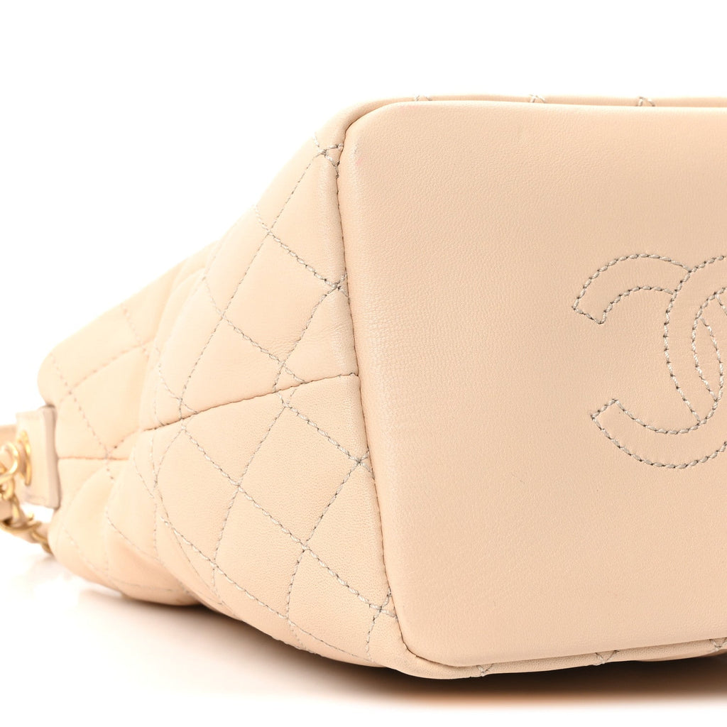 Lambskin Quilted Small Hobo Beige
