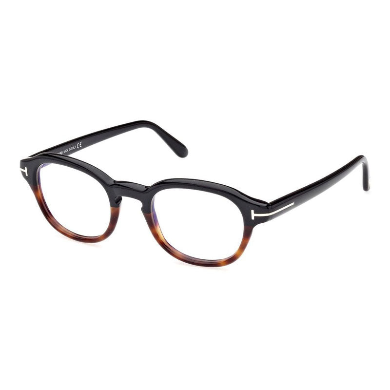 Tom Ford Eyeglasses Round Full Rim, Black/Havana Frame and Clear Blue Light Block Lens FT5871-B005