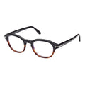 Tom Ford Eyeglasses Round Full Rim, Black/Havana Frame and Clear Blue Light Block Lens FT5871-B005