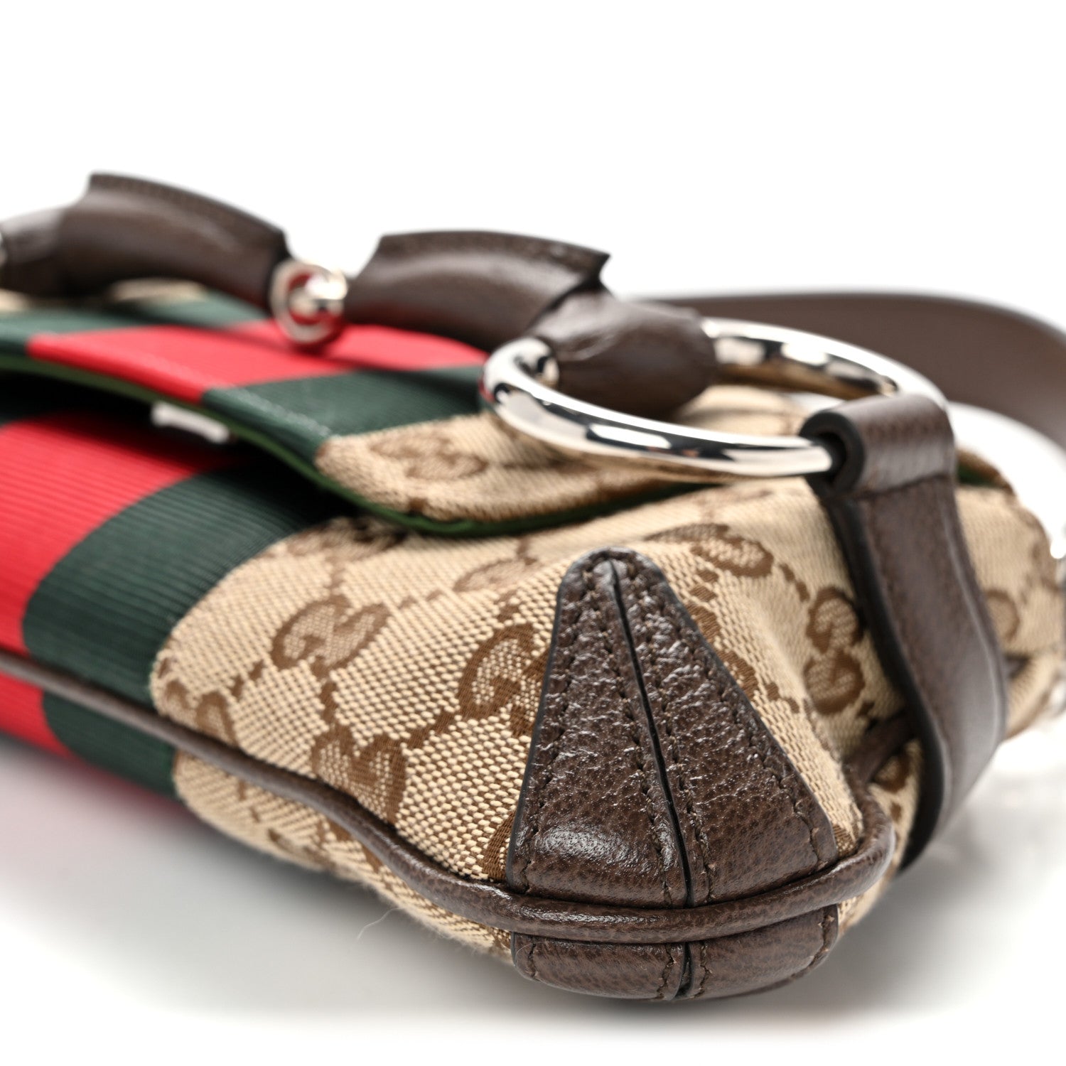 Monogram Textured Dollar Calfskin Heavy Grosgrain Web Small Maxi Horsebit Chain Shoulder Bag Beige Ebony New Acero