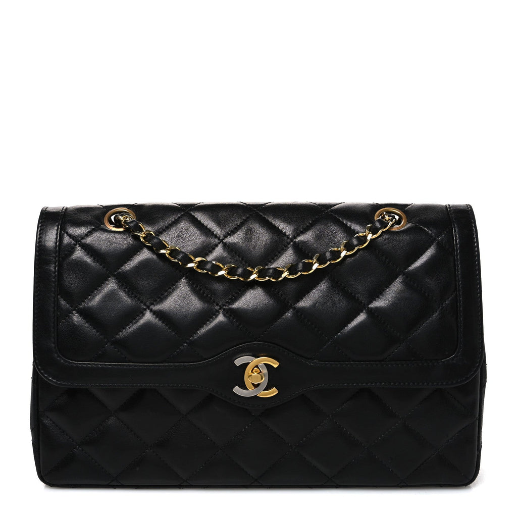 Lambskin Medium Double Flap Black