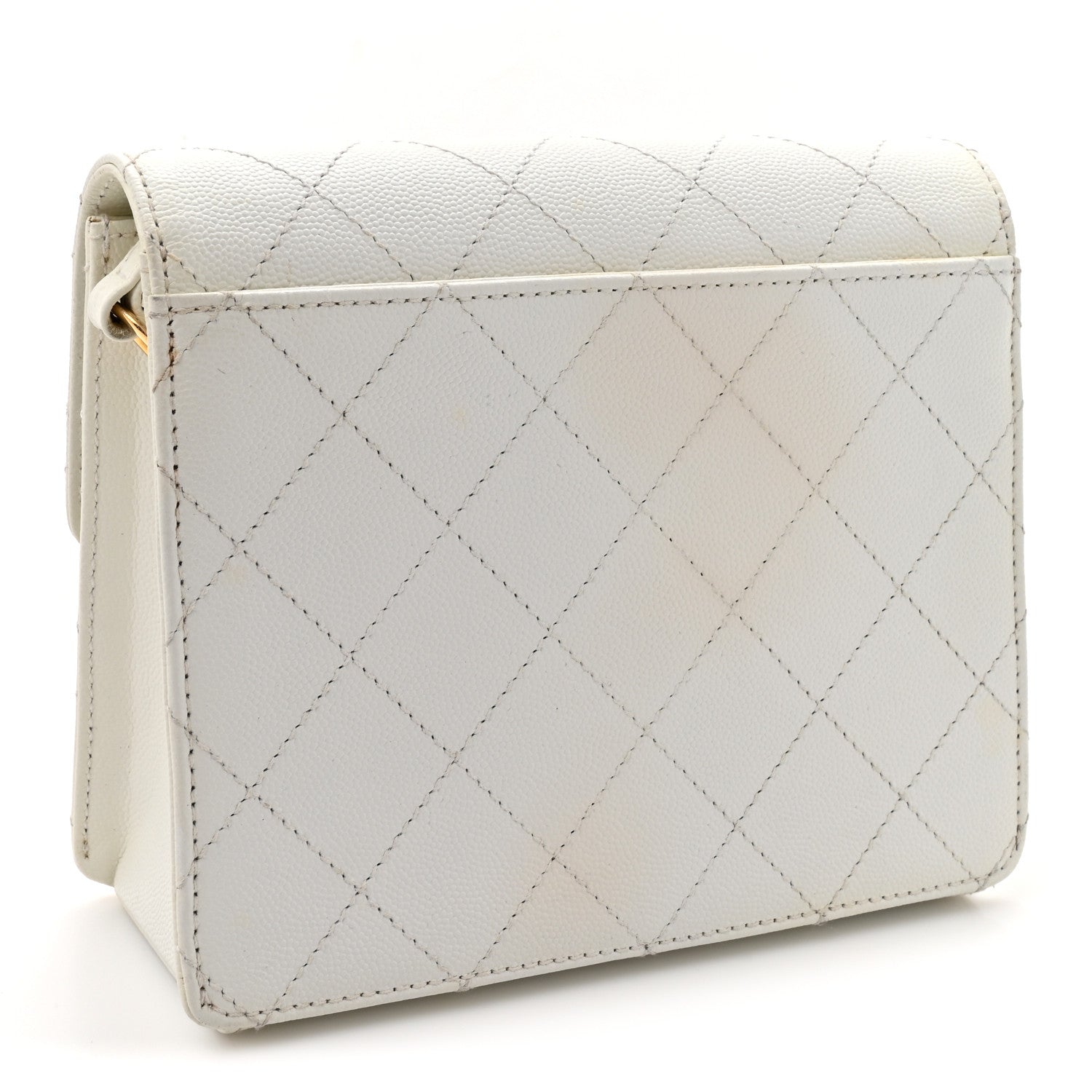Caviar Diamond Stitched Square Flap Shoulder Bag White