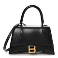 Shiny Box Calfskin Small Hourglass Top Handle Bag Black