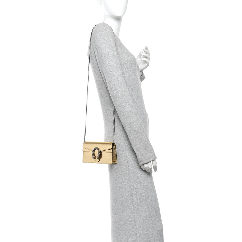 Metallic Calfskin Super Mini Dionysus Shoulder Bag Gold