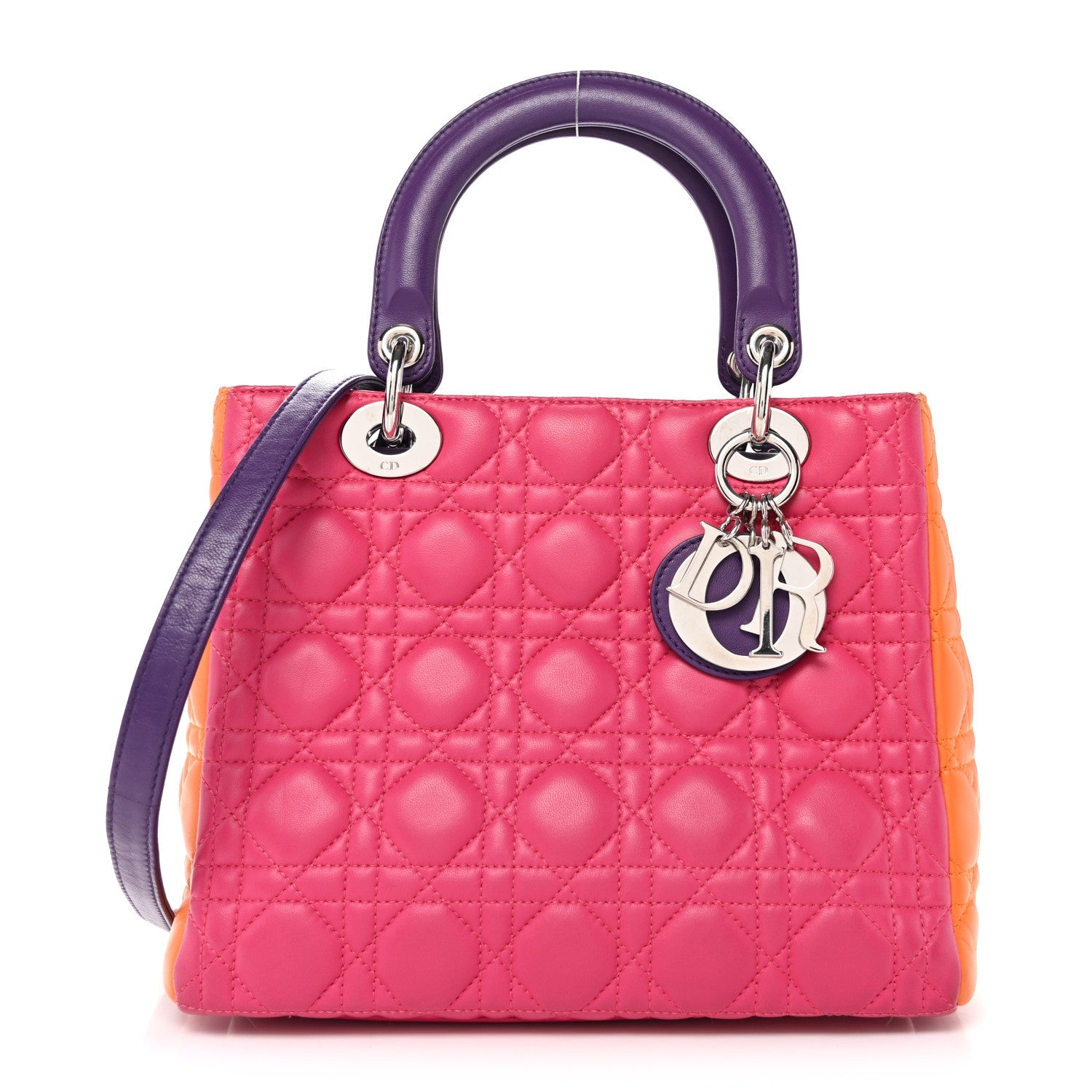 Lambskin Cannage Medium Tri-Color Lady Dior Pink