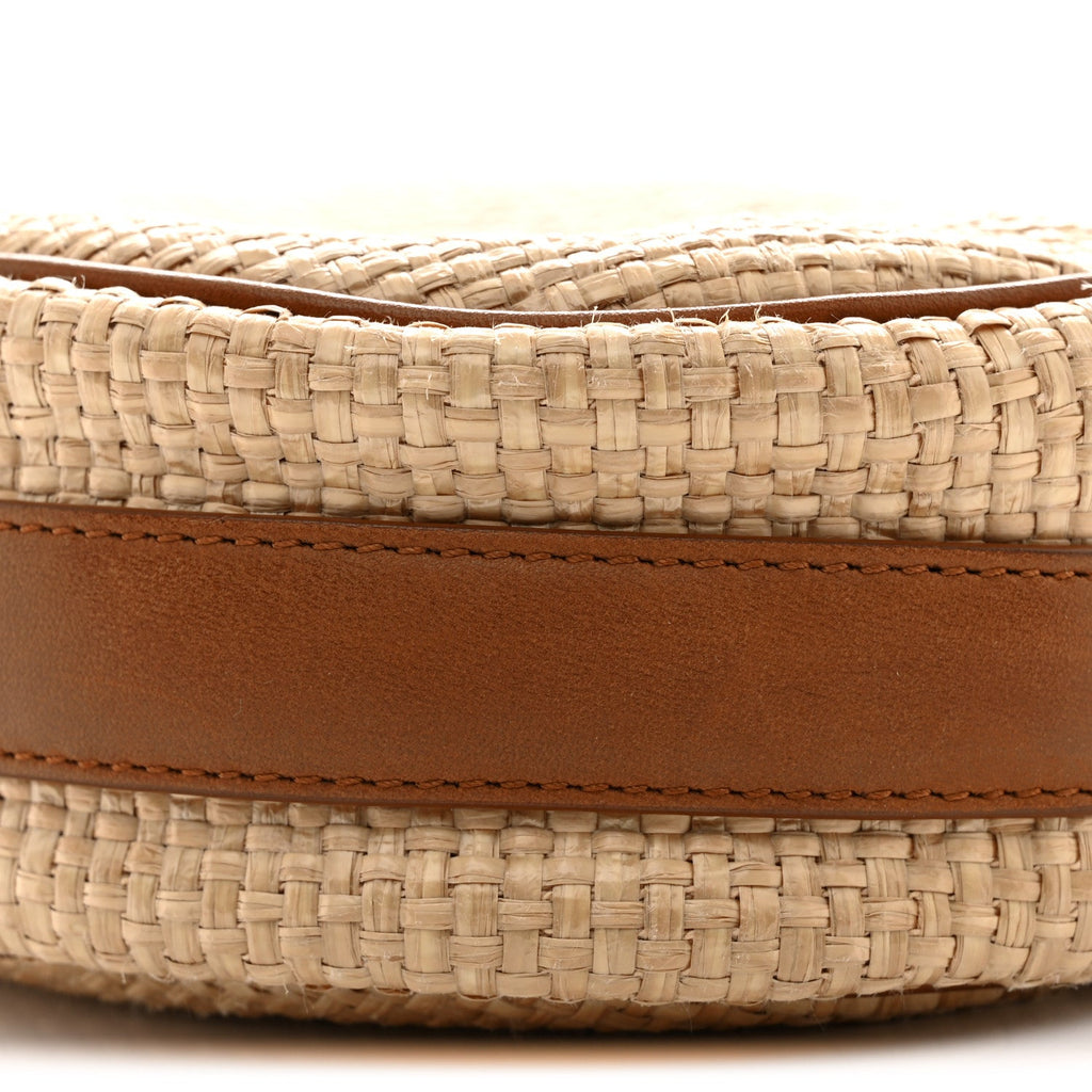 Raffia Calfskin Round Camera Bag Golden Ecru Brick