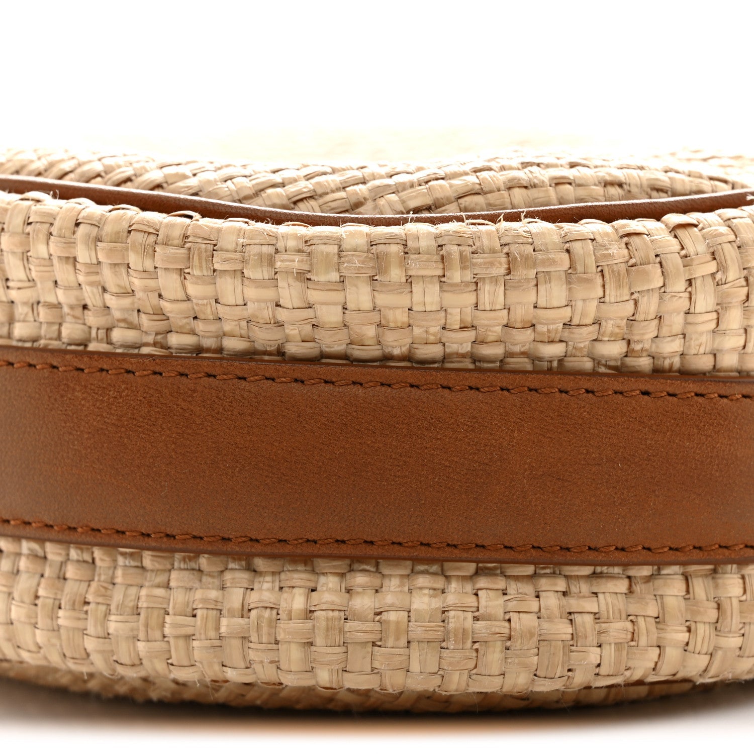 Raffia Calfskin Round Camera Bag Golden Ecru Brick