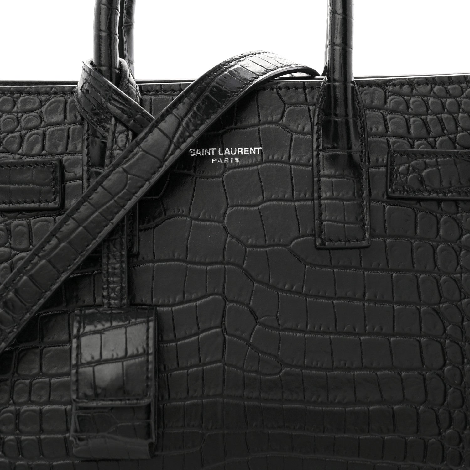 Calfskin Crocodile Embossed Nano Sac De Jour Black
