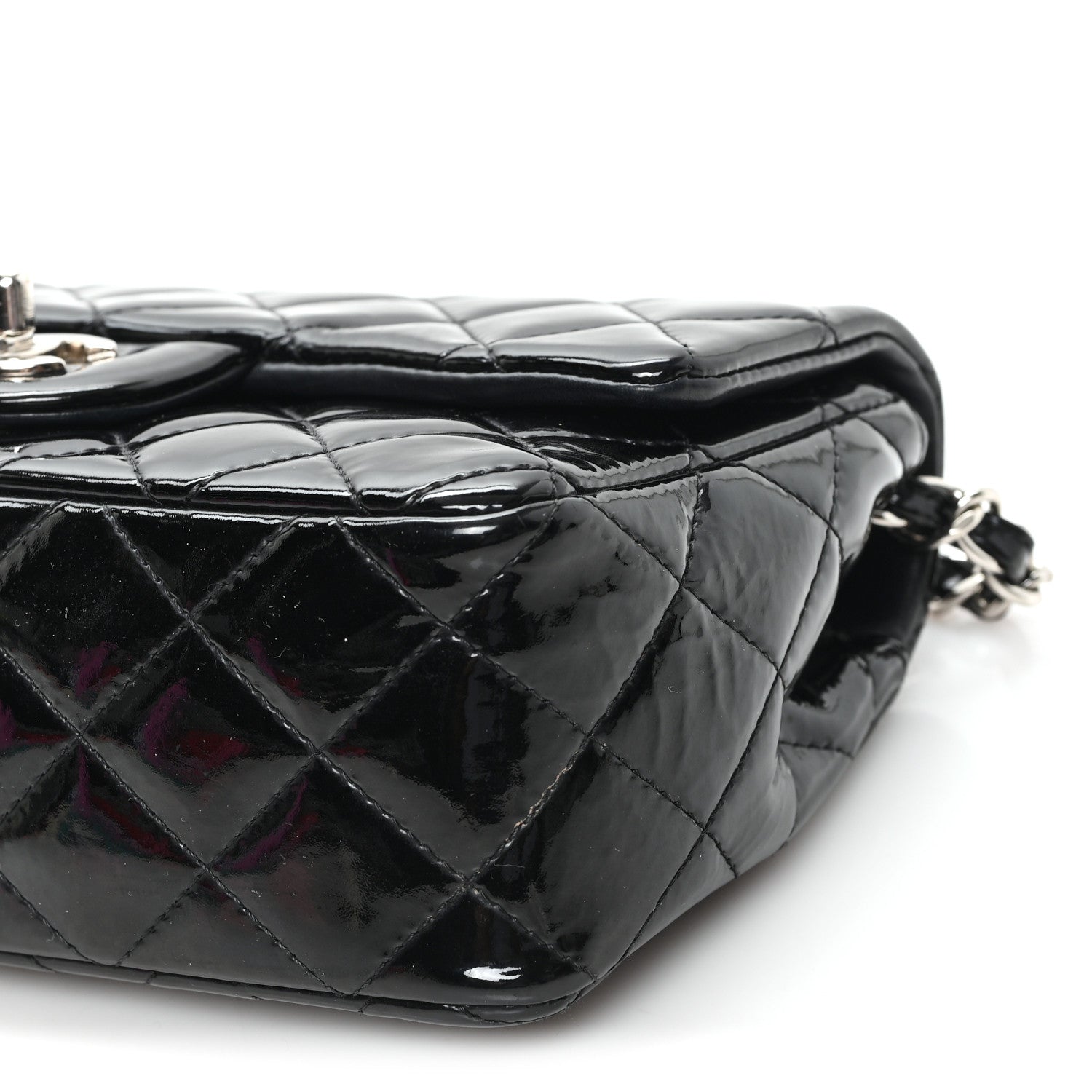 Patent Calfskin Quilted Mini Rectangular Flap Black