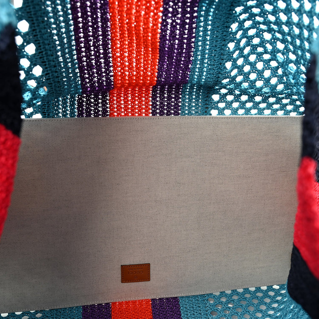 Raffia Web Woven Interlocking G Tote Blue Multicolor