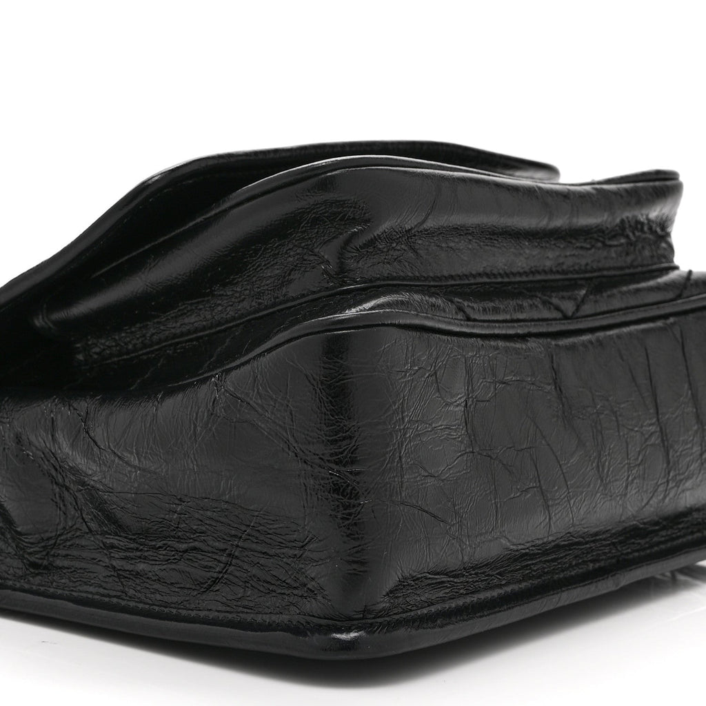 Crinkled Calfskin Matelasse Monogram Baby Niki Chain Satchel Black