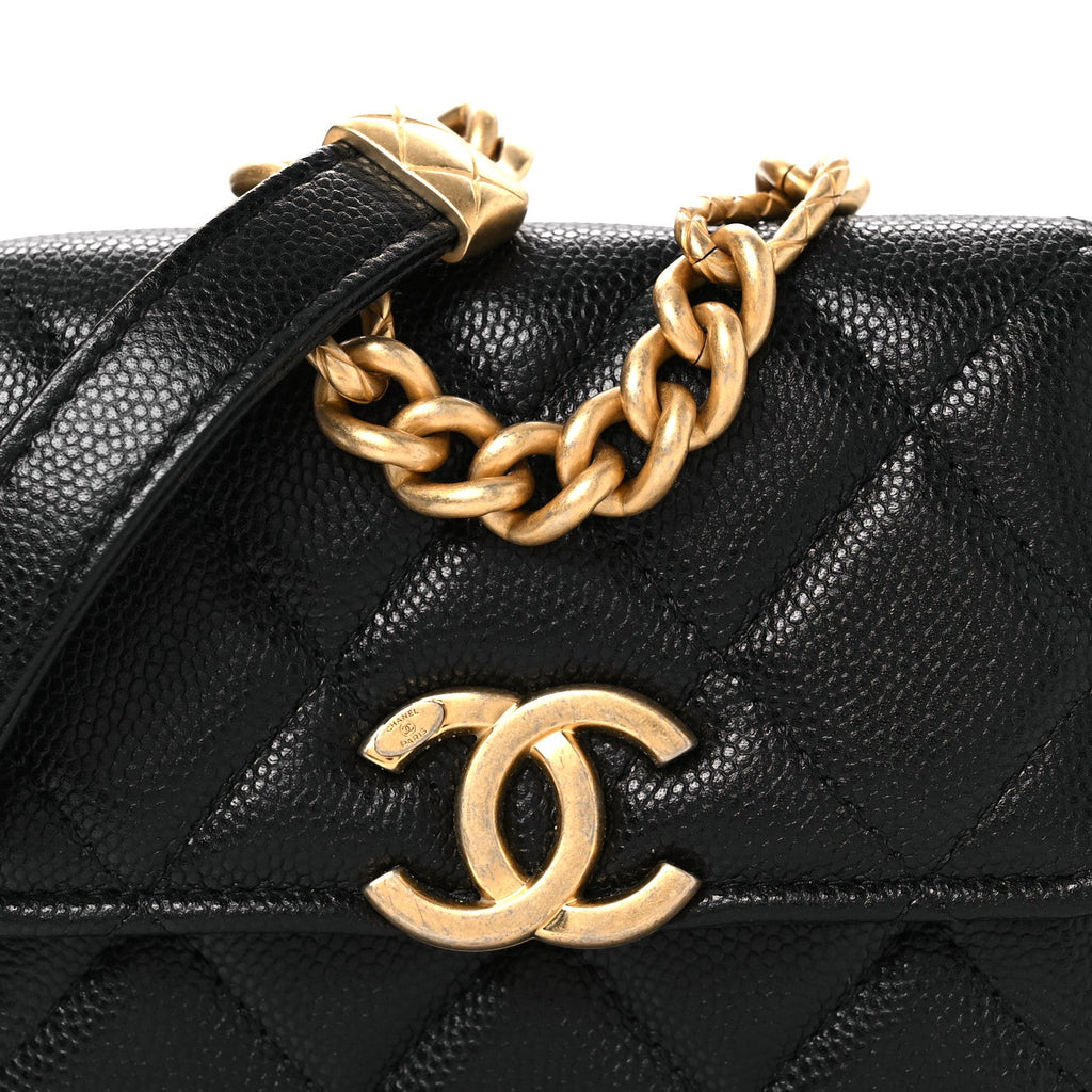 Caviar Quilted Bracelet On Chain Clutch Black