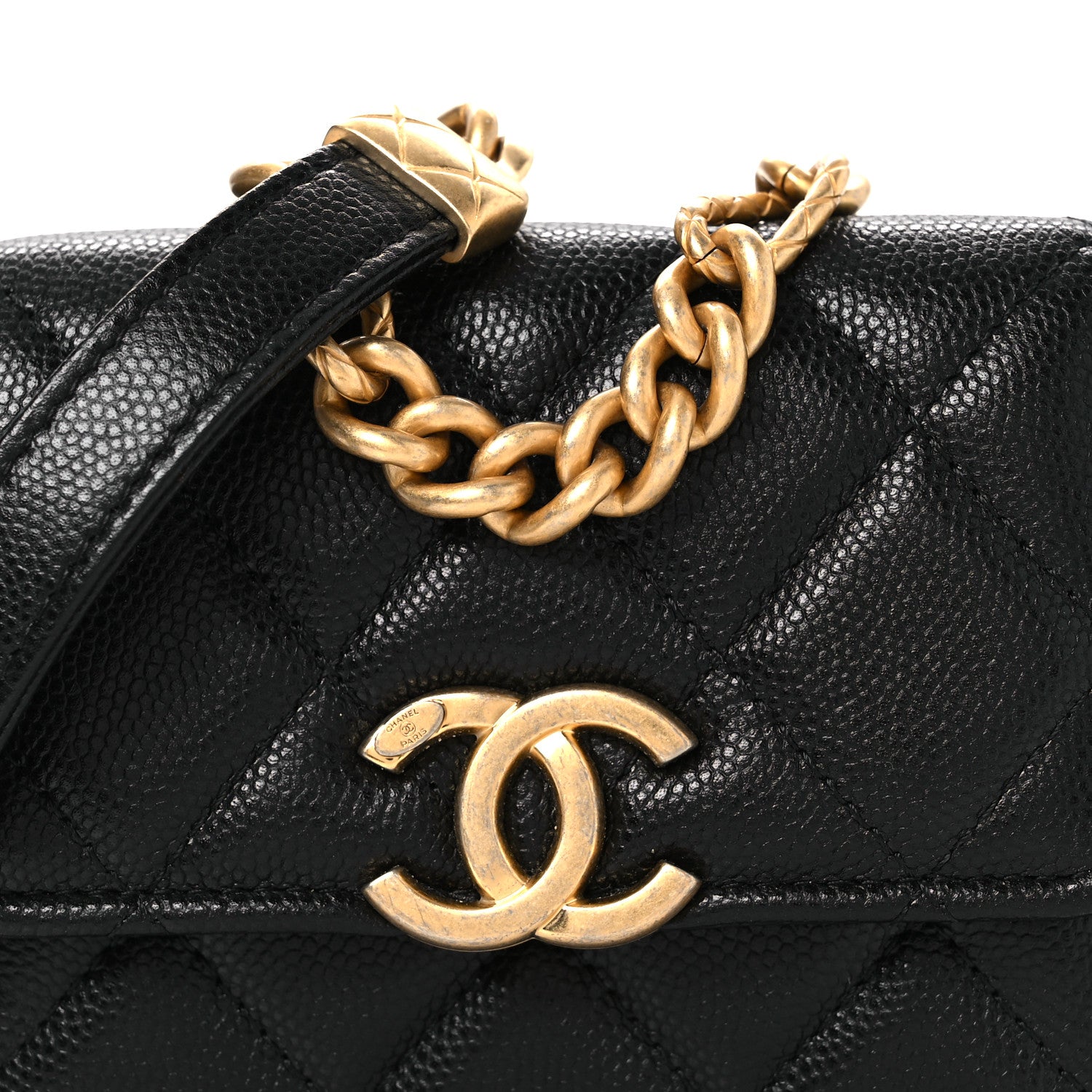 Caviar Quilted Bracelet On Chain Clutch Black