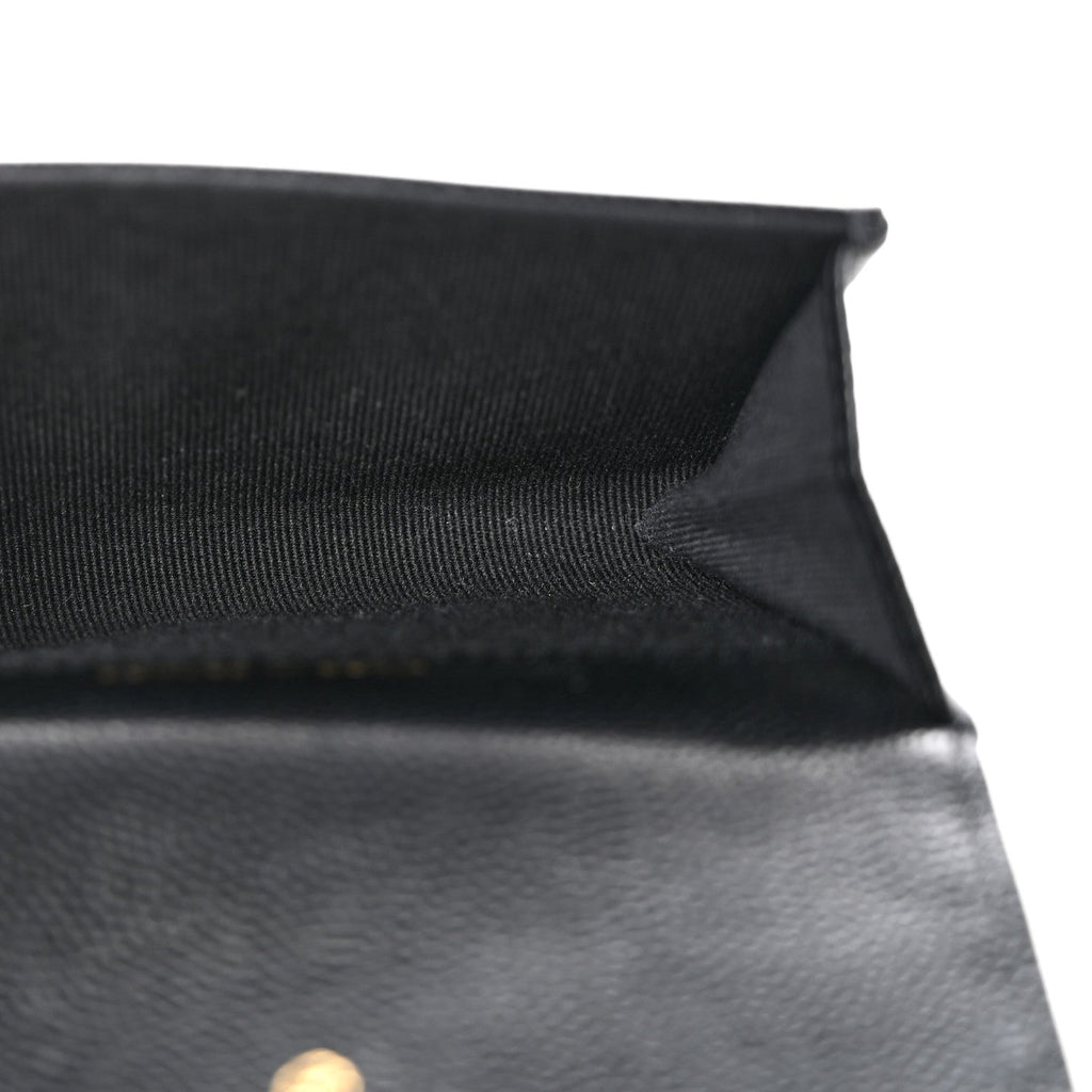 Caviar Quilted Chain CC Quilted Compact Flap Card Holder Black