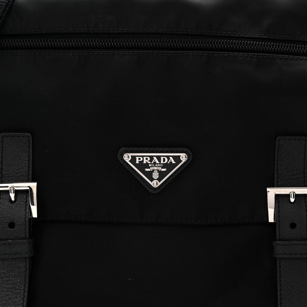 Tessuto Nylon Saffiano Double Buckle Messenger Shoulder Bag Black