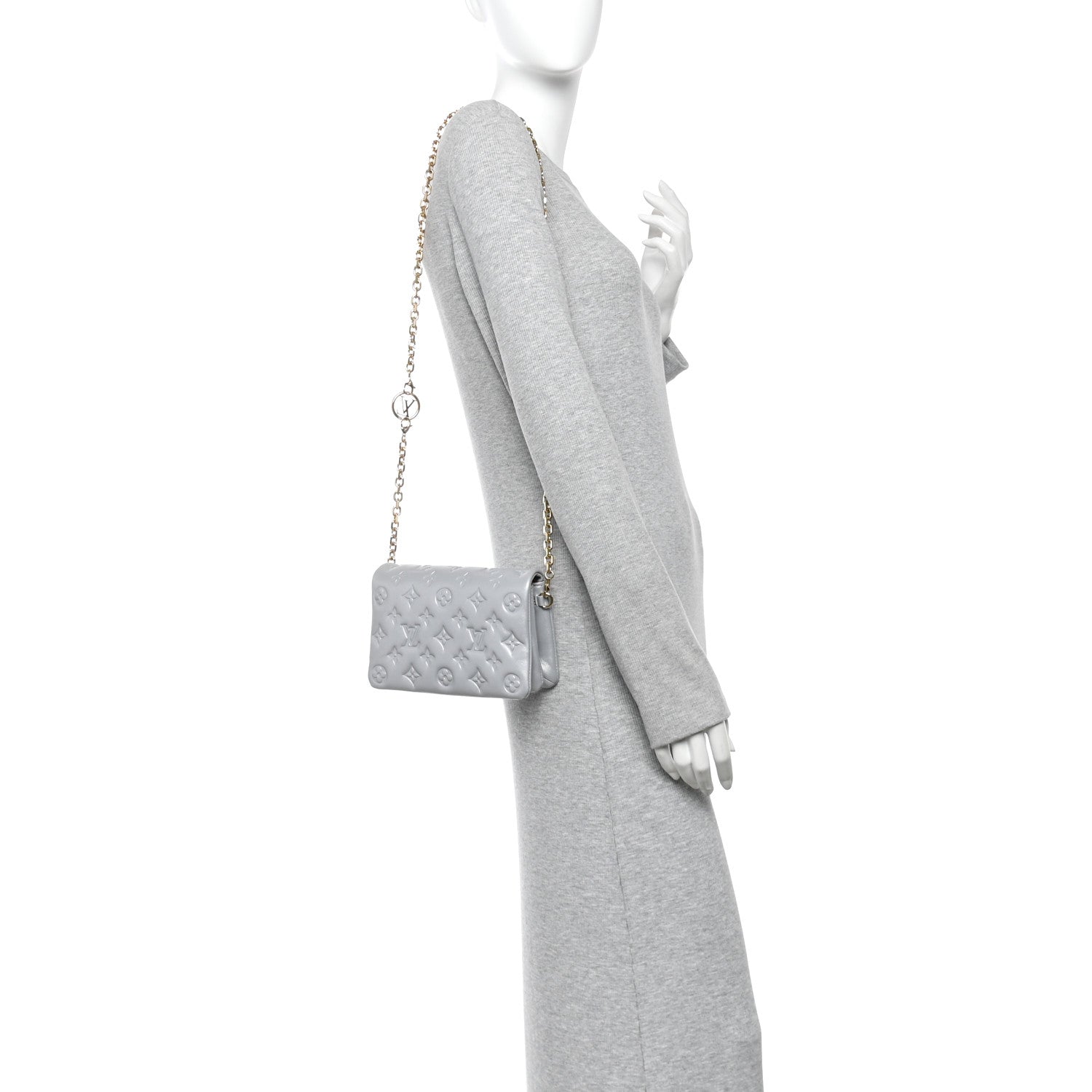 Metallic Lambskin Embossed Monogram Pochette Coussin Silver