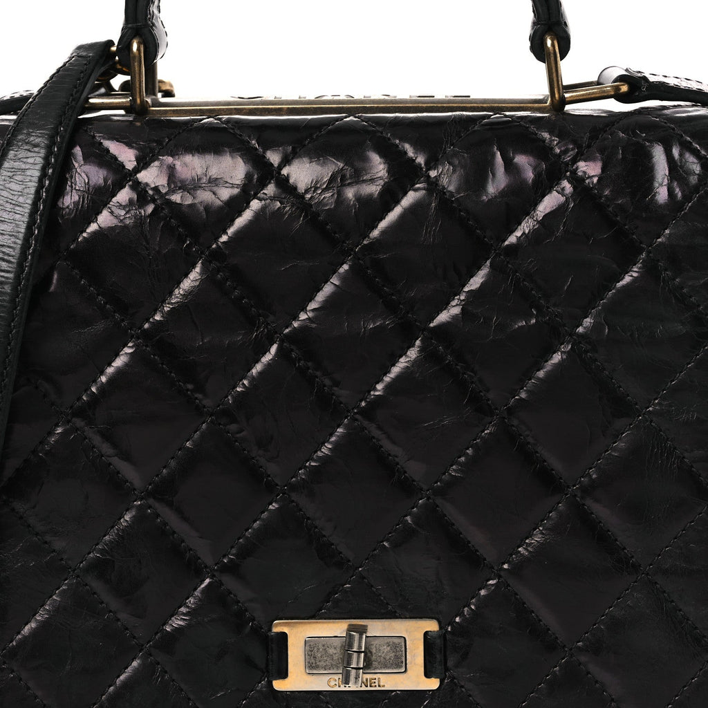 Glazed Calfskin Quilted Rita Top Handle Flap Black