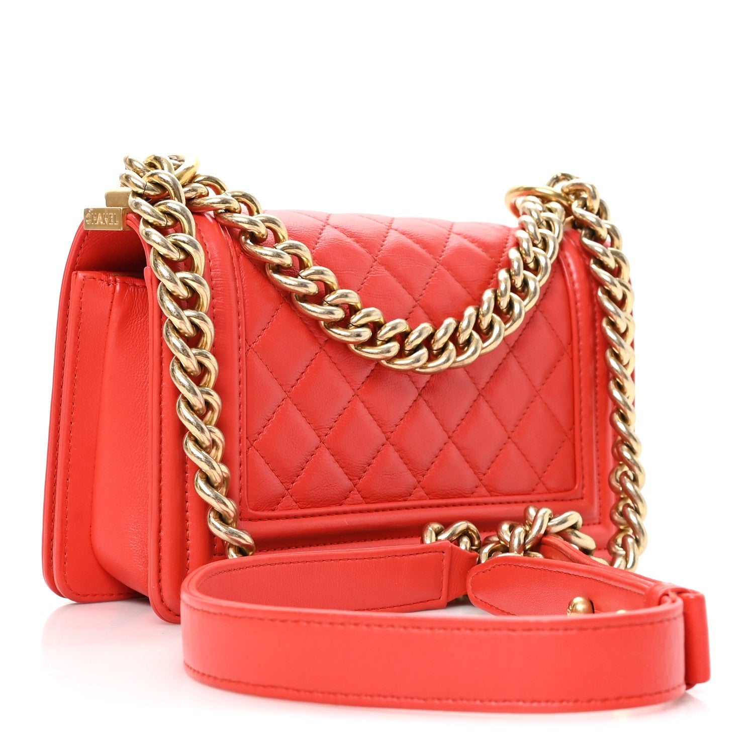 Lambskin Quilted Small Boy Flap Red