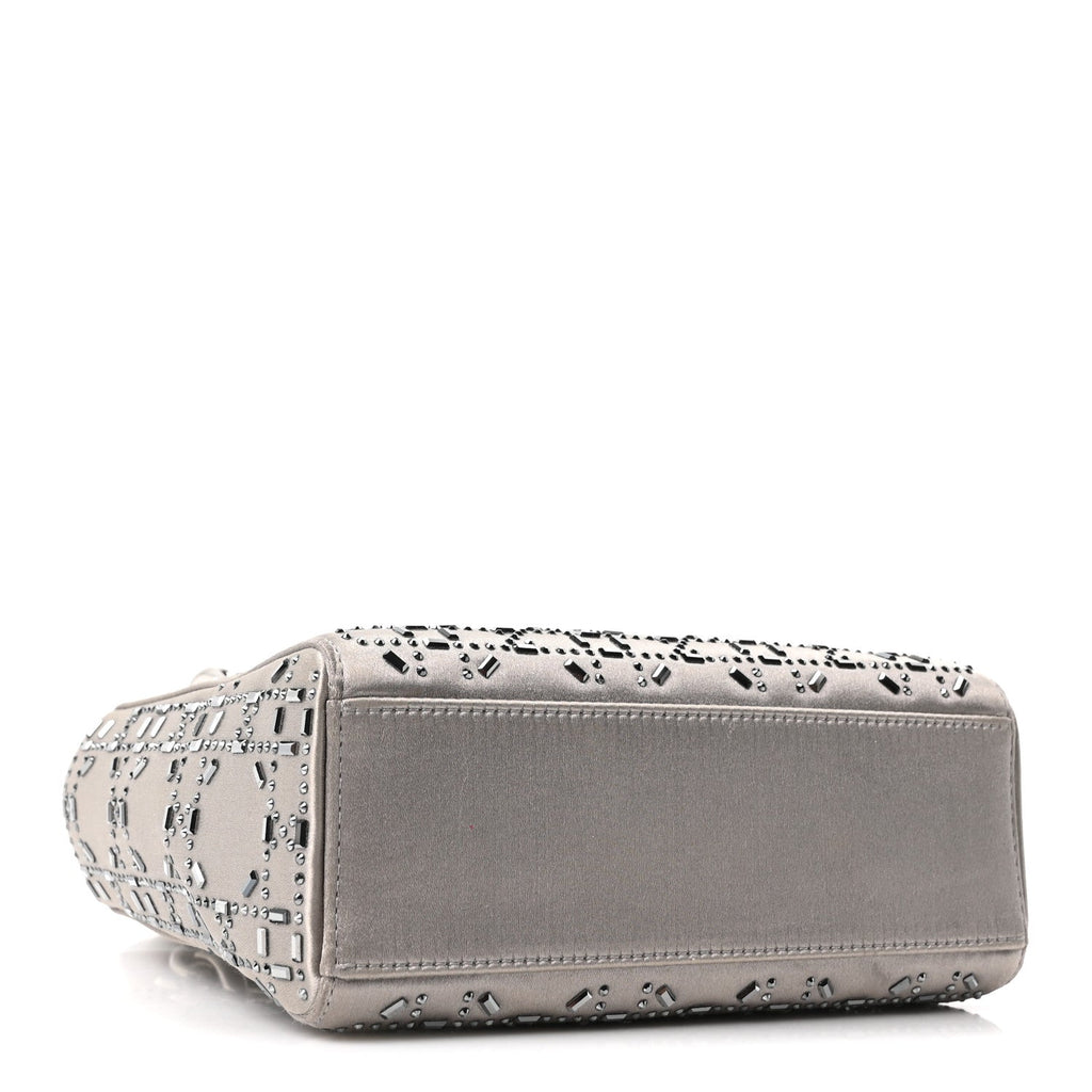Satin Crystal Cannage Mini Lady Dior Gray