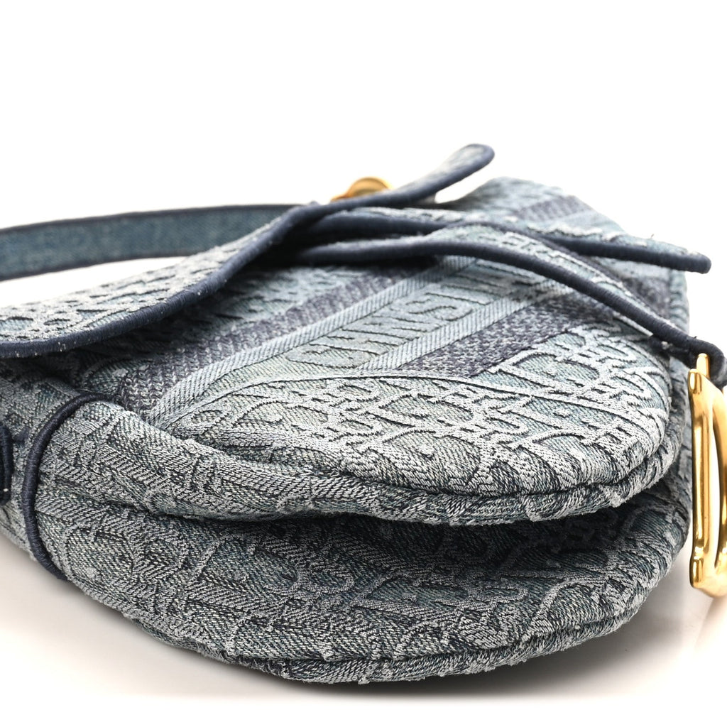 Oblique Embroidered Saddle Bag Denim Blue