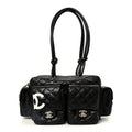 Calfskin Quilted Small Cambon Multipocket Reporter Black White