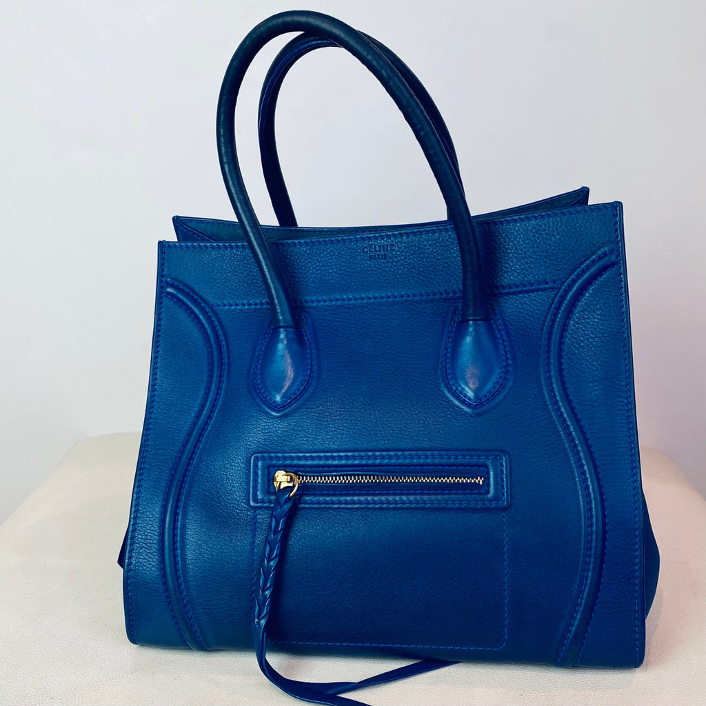 CELINE Phantom Leather Tote Shoulder Bag Blue