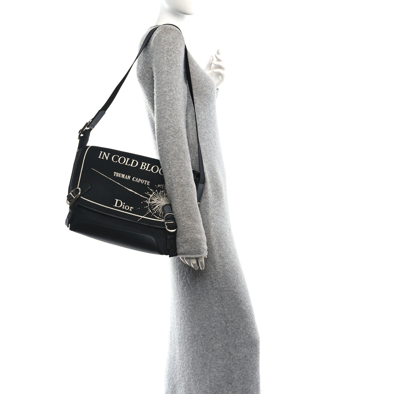 Canvas Embroidered Medium Jett Messenger Black White
