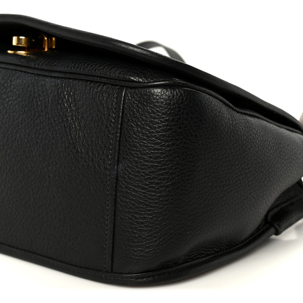 Vitello Daino Embossed Logo Flap Shoulder Bag Black