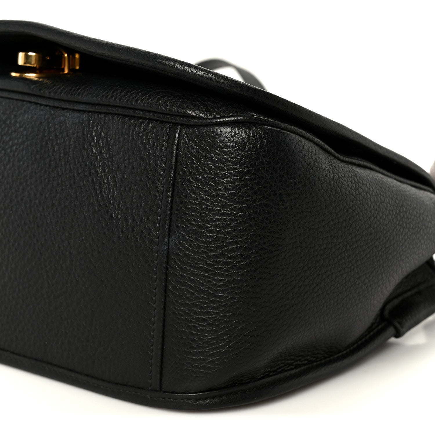 Vitello Daino Embossed Logo Flap Shoulder Bag Black