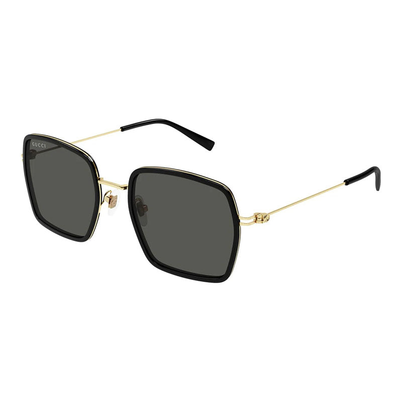 Gucci Sunglasses Square Full Rim, Black/Gold Frame and Grey Lens GG1848S001