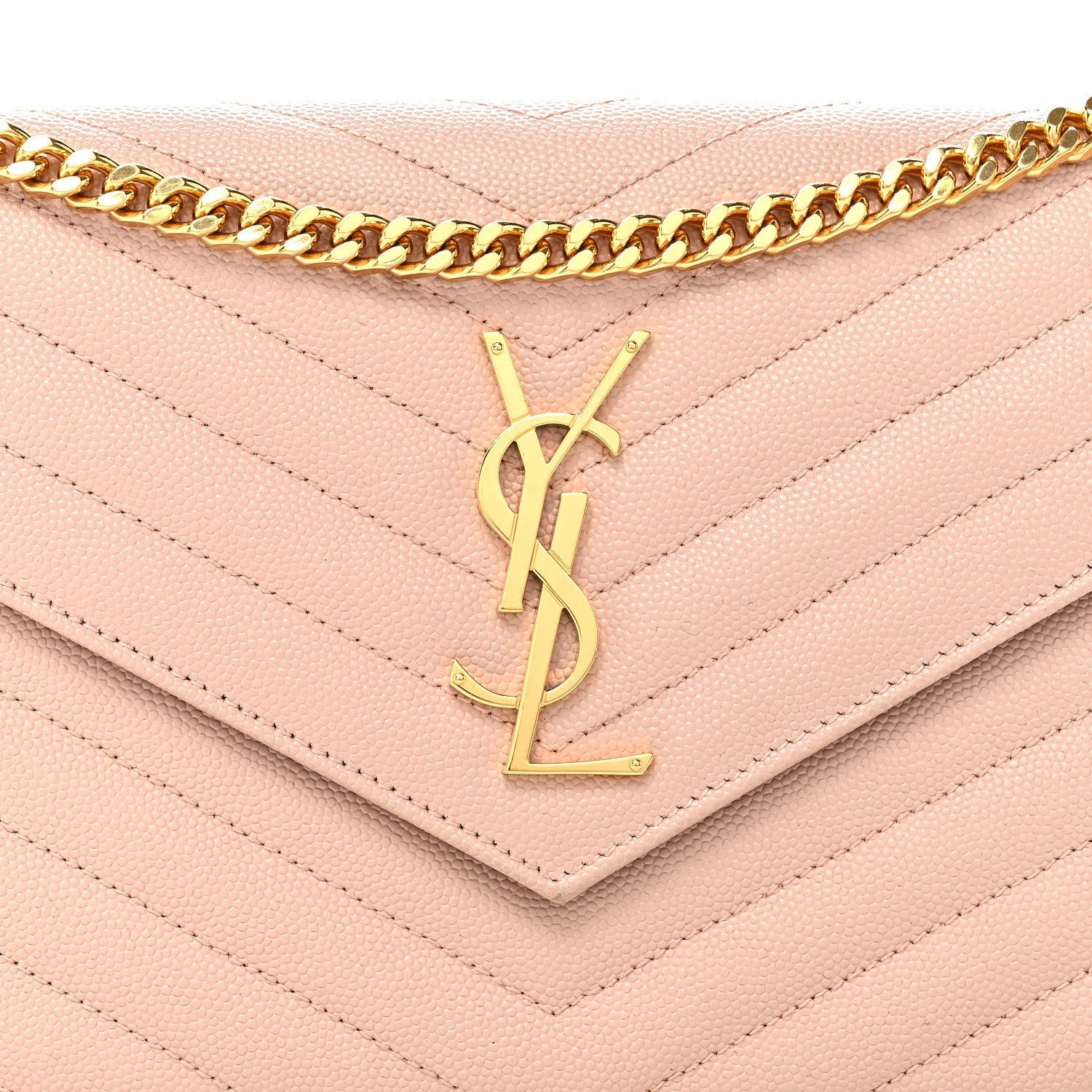 Grain De Poudre Matelasse Chevron Monogram Chain Wallet Pale Pink
