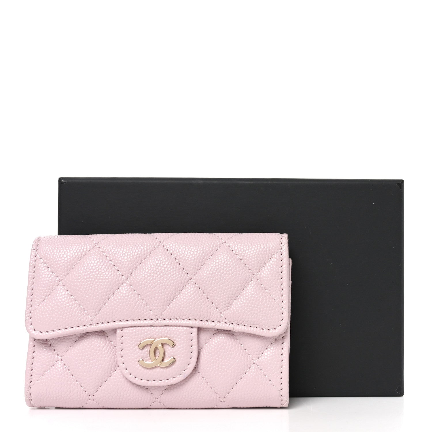 Caviar Quilted Flap Card Holder Wallet Light Pink