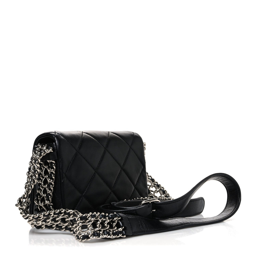 Lambskin Quilted Mini Chain Rows Flap Black