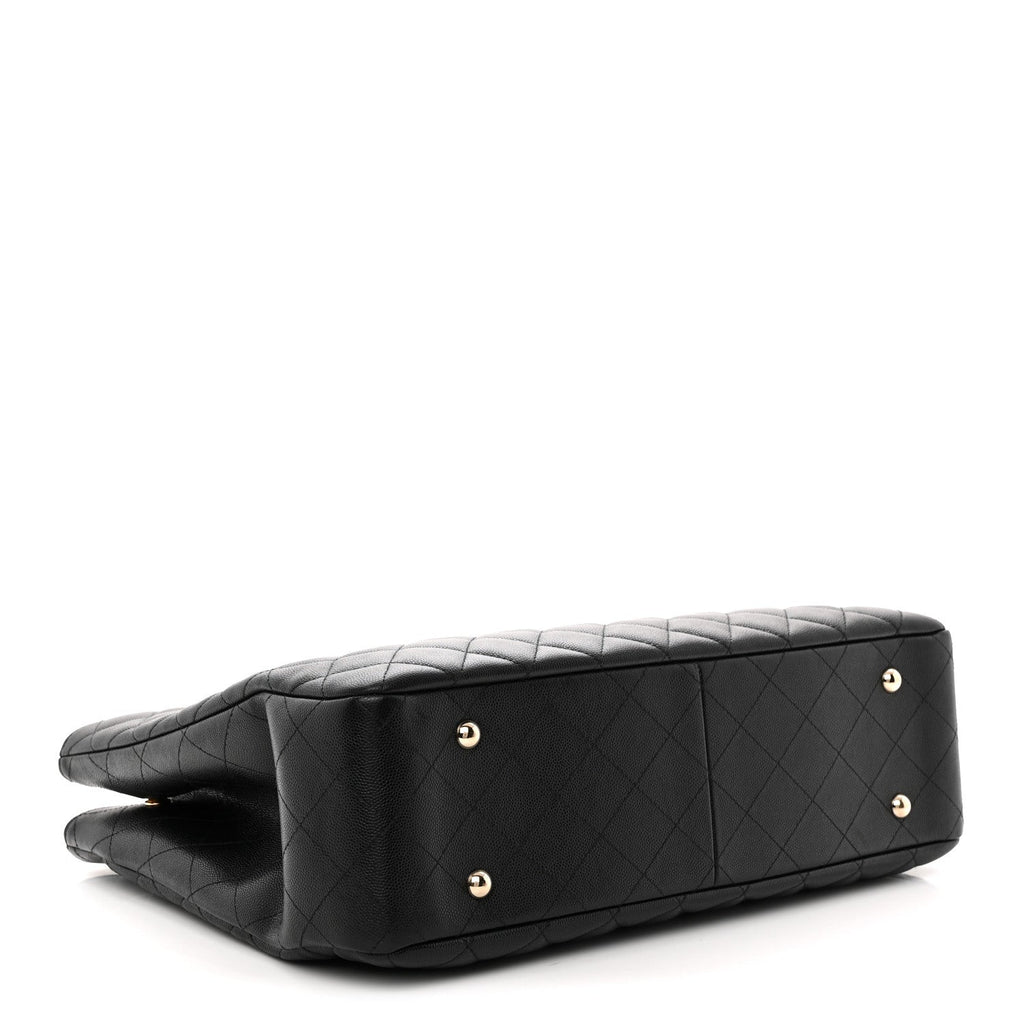 Caviar Quilted Shopping Tote Black Black